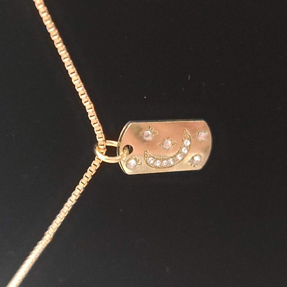 Tarot Rhinestone Crescent Moon Pendant Gold Tone Necklace NWT